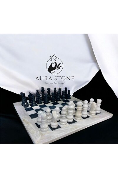 AURA STONE Aurastone Onyx Natural Stone Chess (Black-White)