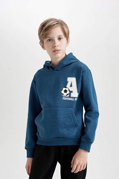 DeFacto Kangaroo Pocket Sweatshirt Jogger Sweatpants Indigo Boy's Bottom-Top Set D2036A8/In263