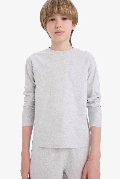 DeFacto Crew Neck Basic Plain Gray Boy's Long Sleeve T-Shirt K1686A6/Gr400