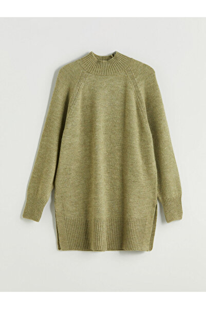 LC Waikiki Yeşil Dik Yaka Oversize Kadın Triko Tunik