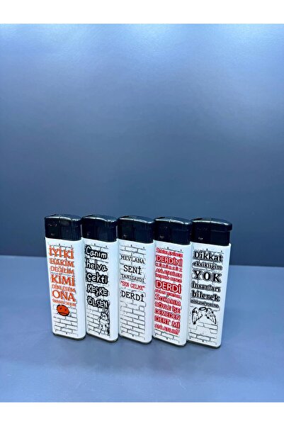 doğan hediyelik Karikatür Temalı 5 Farklı Renk ve Yazılı Doldurulabilir Gazlı 5 Adet Çakmak - Koleksiyon