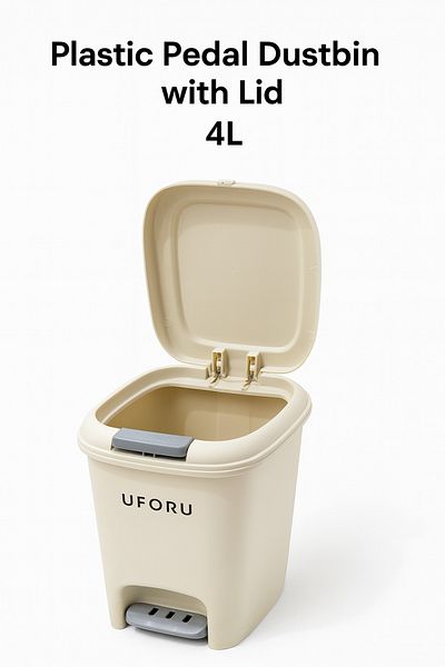 TSUMAB 4L Plastic Pedal Dustbin – Compact Waste Bin with Foot Pedal