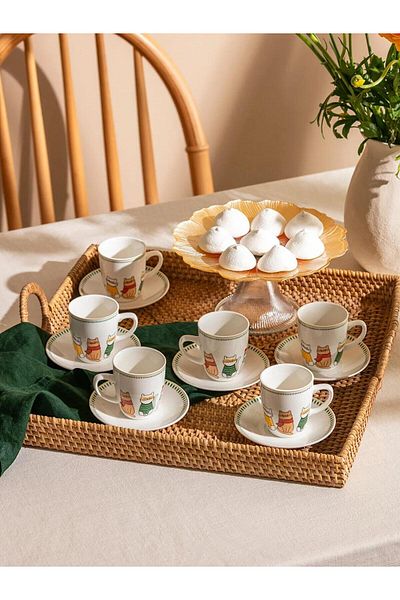 LC Waikiki Lcw Printed Porcelain Coffee Cup Set for 6 Persons 90 ml (W5)