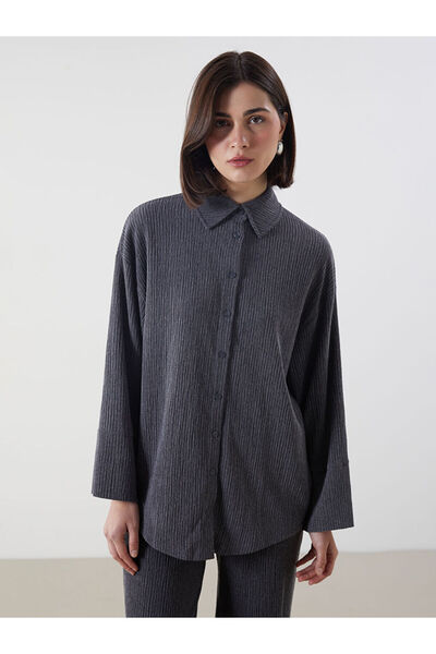 LC Waikiki Lcw Modest Grey Textured Oversize Women's Shirt Tunic