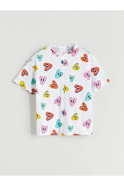 LC Waikiki طقم بيجامة قصيرة للفتيات من LCW KidsWhite Crew Neck