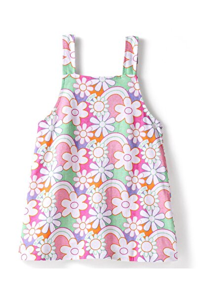 Babyhug 100% Cotton Knit Floral Print Frock with Short Sleeves Inner Tee - Multicolor