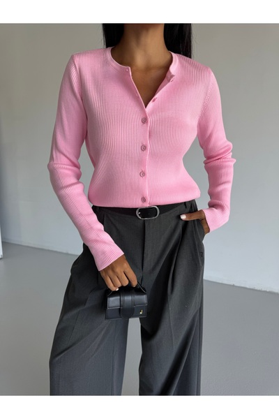 Gülçin Coşkun Základný dámsky pletený kardigan s dlhým rukávom na gombíky