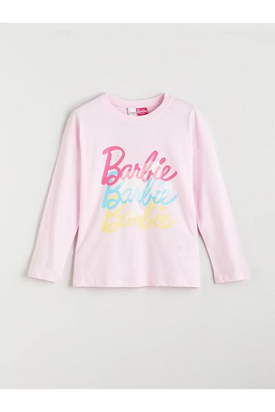 LC Waikiki طقم بيجامات LCW KidsPink Crew Neck مطبوع عليه باربي للفتيات