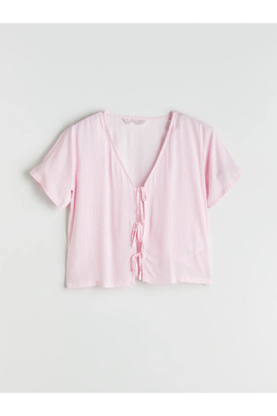 LC Waikiki Lcw dreampink v-neck striped women's pajama set