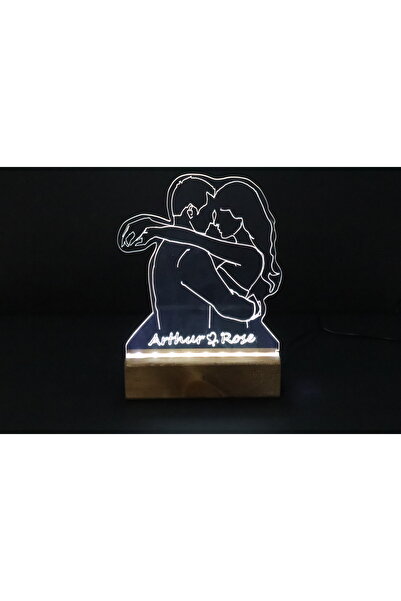 Lucenda Sarılan Çift Işıklı Pleksi Kişiye Özel Gece Lambası Sevgililer Günü H...