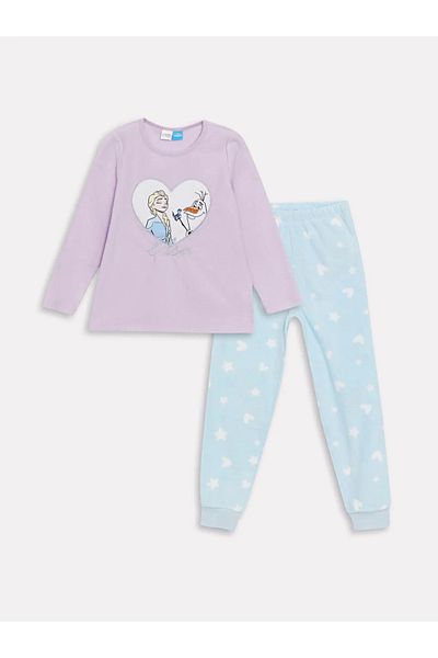 LC Waikiki Lcw Kidslilac Crew Neck Elsa Printed Long Sleeve Fleece Girls Pajamas Set