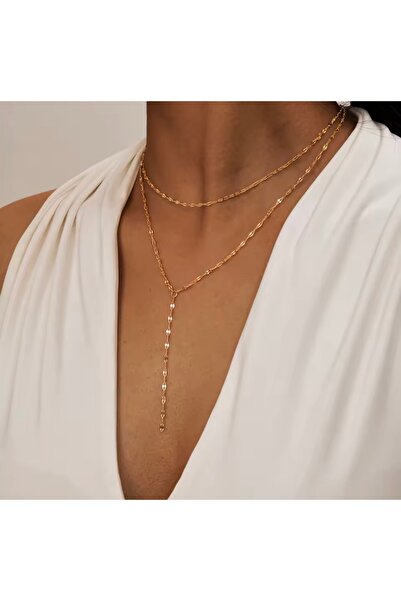 derokas Y Necklace Real 316 L Tarnish Steel Lip Chain Stylish Elegant New Season Trend