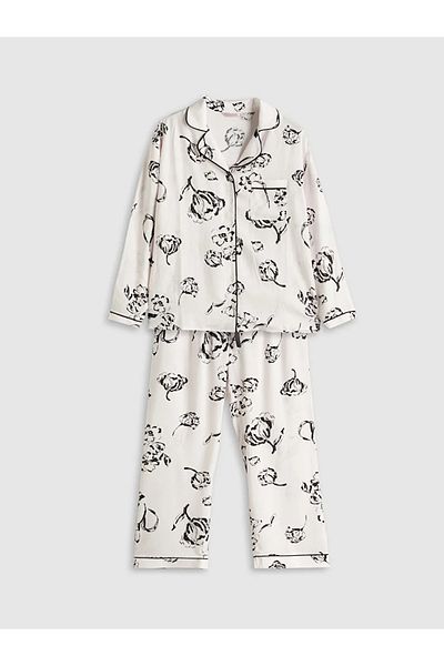 LC Waikiki Lcw Dreambeige Shirt Collar Printed Women's Pajamas Set