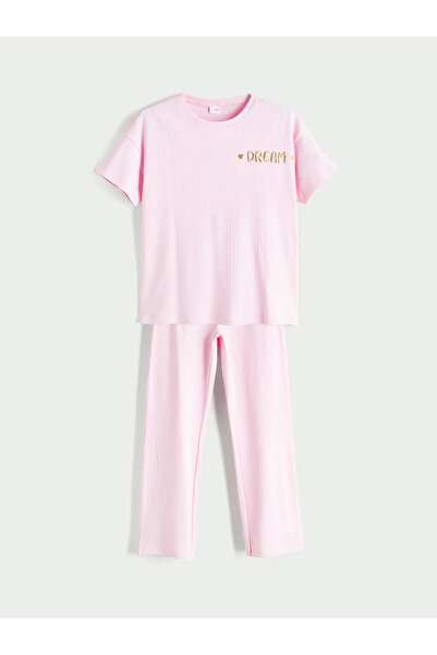 LC Waikiki طقم بيجامة LCW KidsPink Crew Neck للفتيات