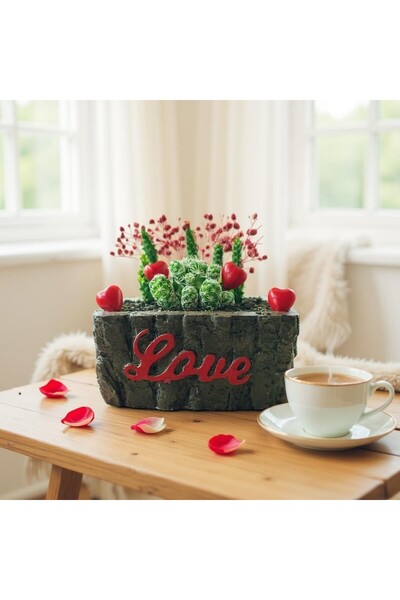 Hediyelik Çiçekler Love Yazılı Kütük Tasarımlı Saksı