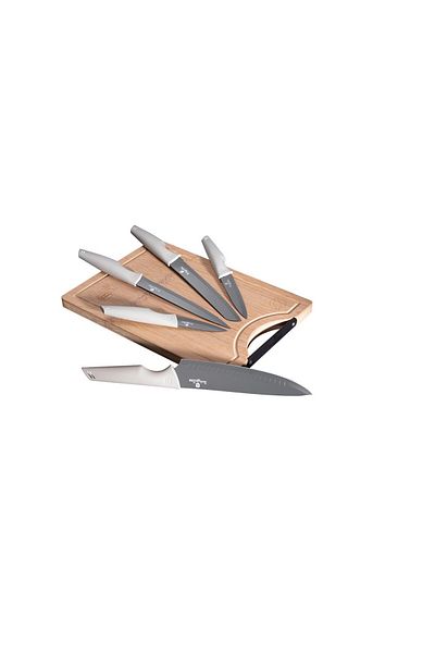 Berlinger Haus Knife set, 6 pieces, with bamboo chopping board, matt grey, Berlinger Haus, BH/2838