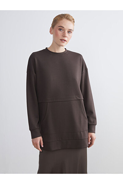 LC Waikiki Καφέ γυναικείο φούτερ με λαιμόκοψη τούνικ