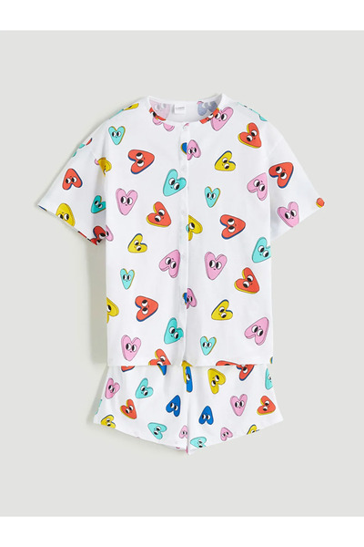 LC Waikiki طقم بيجامة قصيرة للفتيات من LCW KidsWhite Crew Neck