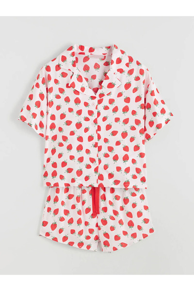 LC Waikiki Lcw dreampink shirt collar women's pajama set with shorts