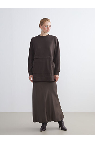 LC Waikiki Καφέ γυναικείο φούτερ με λαιμόκοψη τούνικ