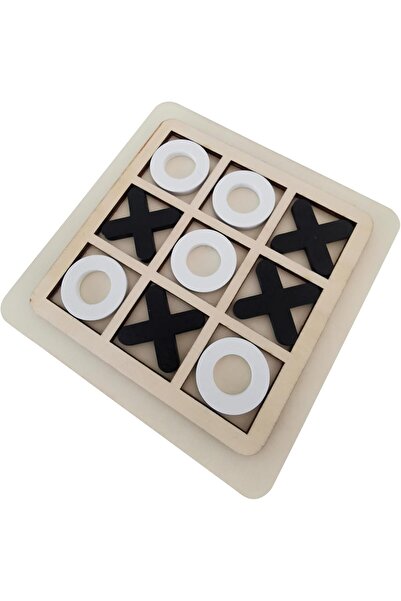 asmiat لعبة تيك تاك تو الخشبية - قطع سوداء وبيضاء