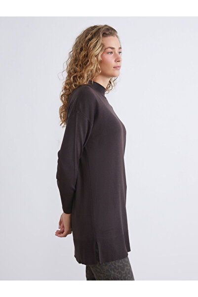 LC Waikiki Brown Stand Collar Women's Knitwear Tunic