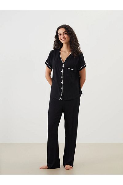 LC Waikiki Lcw Dreamsblack V-Neck Women's Pajamas Suit