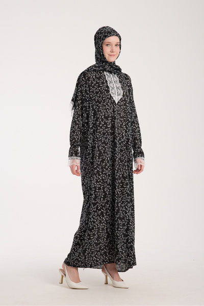 AKPİYYER فستان صلاة نسائي من الدانتيل مع نقشات ذاتية الارتداء مناسبة للمواسم