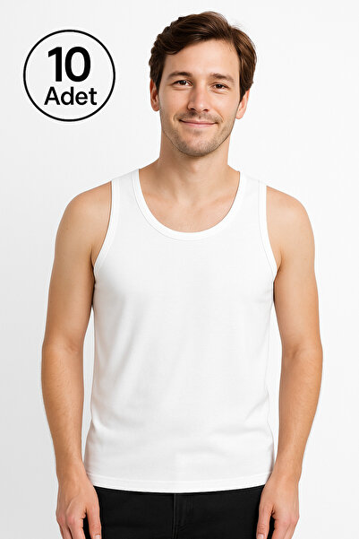 SEDEF YILDIZ White Strap Men's Undershirt Advantageous Package 10 Pieces 100%...