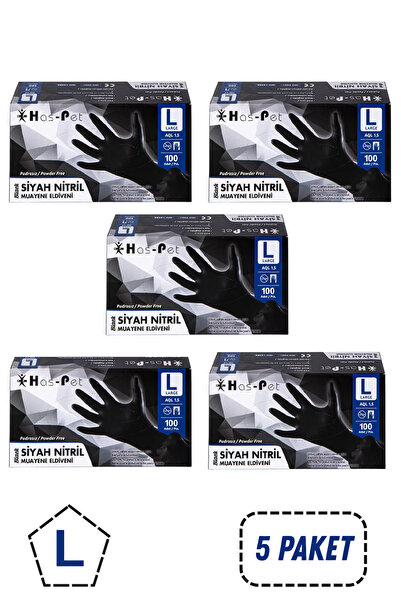 Has-Pet Haspet Pudrasız Siyah Nitril Eldiven Large Beden 5 Kutu