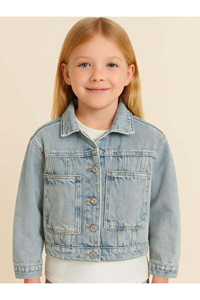 Zekids Jachetă de blugi pentru fete cu buzunar lateral cangur