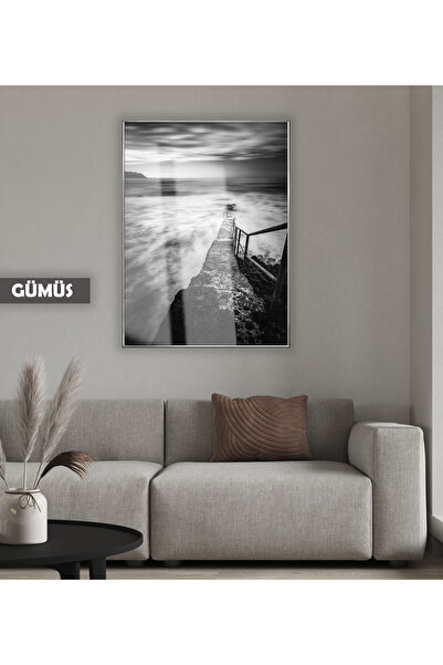 Harikabirev HARİKABİREV | MODEL DE SCĂRI FUMURĂ NEGRU&ALB | TABLA DE STICLA TEMPLATA CU CADRU, SIMPLE, VERTICALA