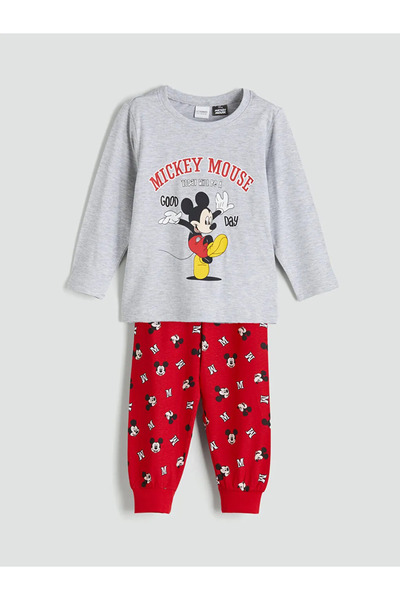 LC Waikiki LCW KidsGri Mickey Mouse Baskılı Erkek Çocuk Pijama Takımı