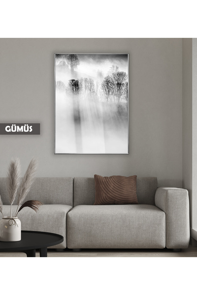 Harikabirev HARİKABİREV | MODEL DE PĂDURE FOGĂ NEGRĂȘI ALBĂ 02 | TABLA DE STICLA TEMPLATA CU CADRU, SIMPLE, VERTICALA