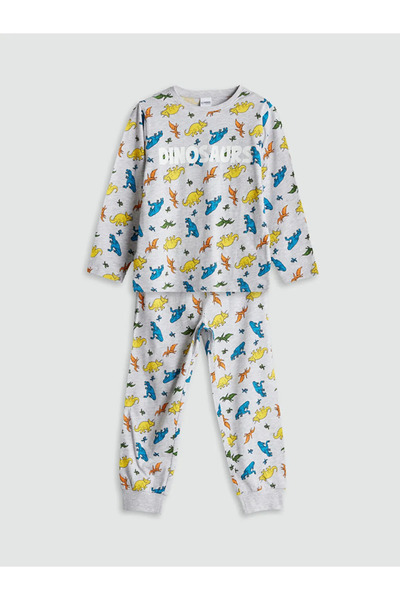 LC Waikiki Lcw Kidsgray Crew Neck Printed Boys Pajama Set