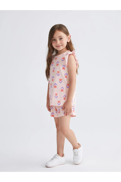 LC Waikiki Lcw Kidspink Floral Girl's Shorts Pajamas Suit