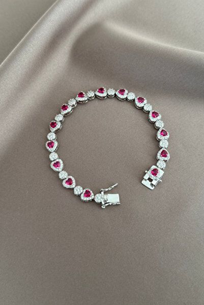 laria jewelry Kırmızı Kalp Taşlı Su Yolu Bileklik