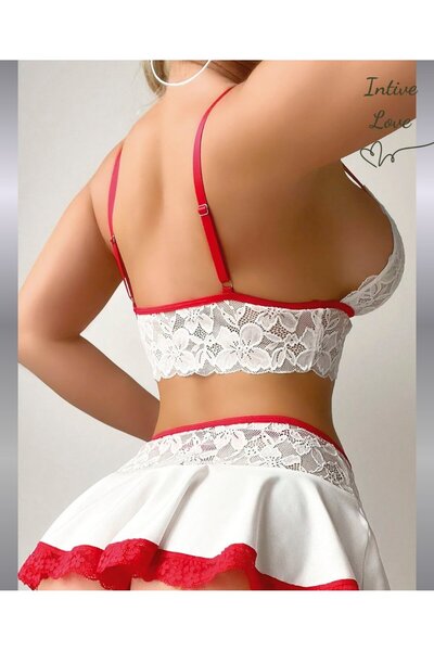 İntive Lingerie 2-Piece Fancy Underwear Set with Lace Red and White Garter Belt and Mini Skirt – Intive Love Series