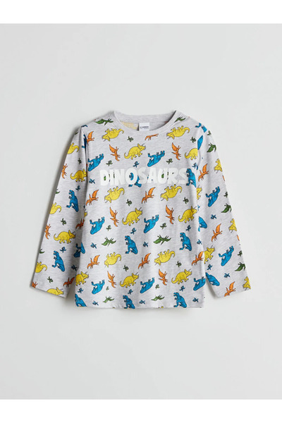 LC Waikiki Lcw Kidsgray Crew Neck Printed Boys Pajama Set