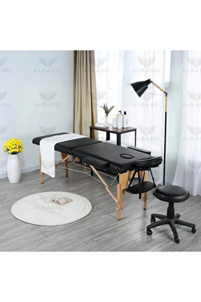 Mariani Professional Black Foldable Massage Table Bed with Wooden Frame for P...