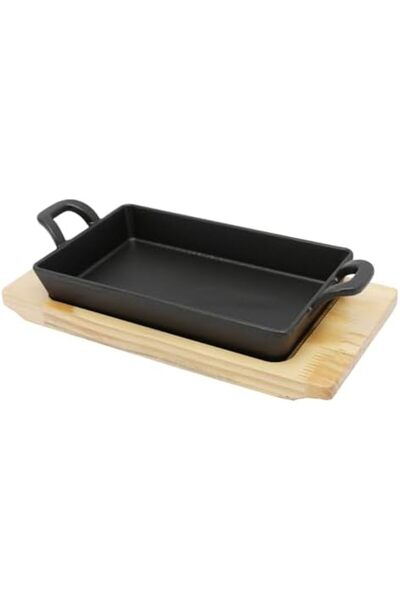 cc bin shihon 20cm*12.5cm Rectangular Cast Iron Skillet with Side Handles and Wooden Base