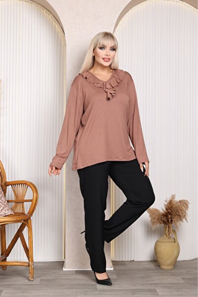 Vinola بلوزة كبيرة الحجم من قماش الفيسكوز الليكرا الكامل