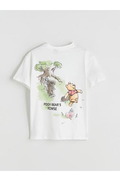 LC Waikiki Ecru okrugla kragna Winnie The Pooh Štampano Majica za devojčice