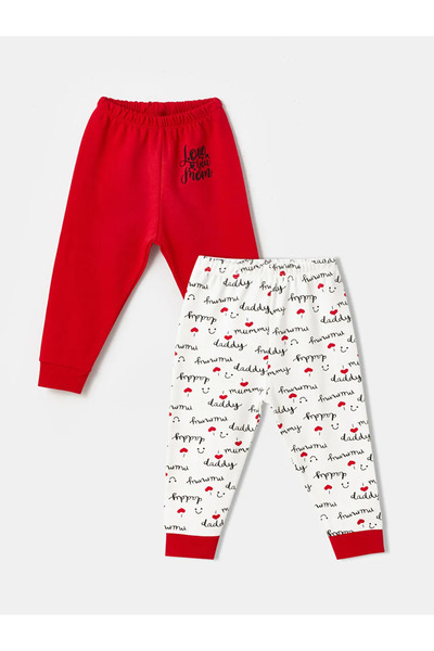 LC Waikiki Luggi Babyred Elastic Waist Baby Girl Pajama Bottom 2-Piece
