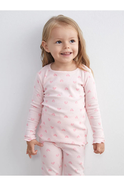LC Waikiki Lcw Babypink Heart Printed Baby Girl Pajamas Set