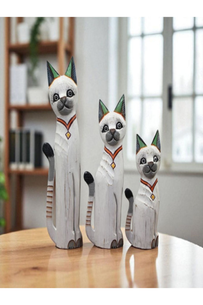 Store Kedi Seti Ahşap 3'lü 50 Cm