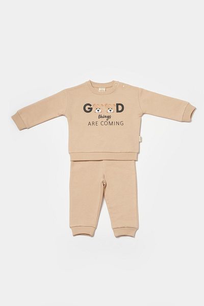 Magu Unisex Baby Beige Cotton Sweatshirt and Sweatpants Set