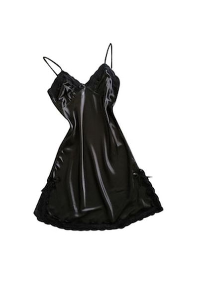 SSMEDIA Rochita de noapte/pijama sexy din satin, pentru dama - NEGRU, S