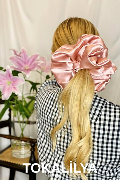 TOKALİLYA Kadın Saten Çapı 20 cm XXXLBüyük Boy Simit Scrunchie Handmade Saç Toka