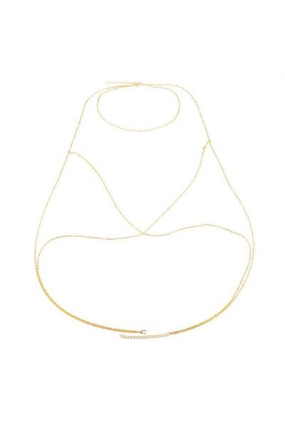 SSMEDIA Body Chain (Invisible Bra) with Thin Chains for Chest and Neck - Yellow